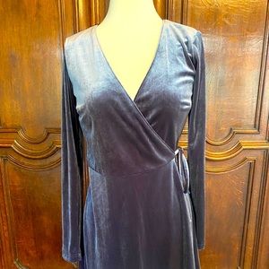Gray velvet long sleeve wrap  party dress